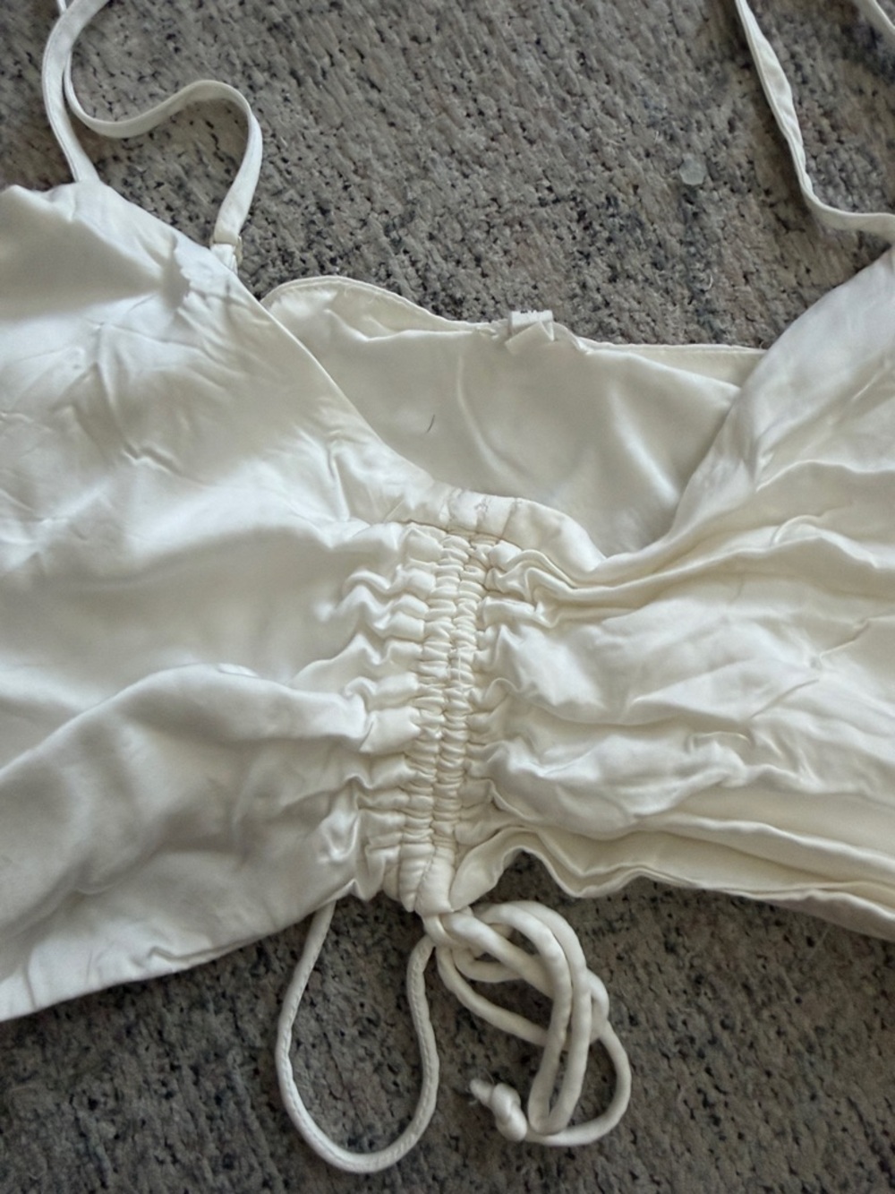 White Ruched Satin Drawstring Cami - Picture 3 of 5